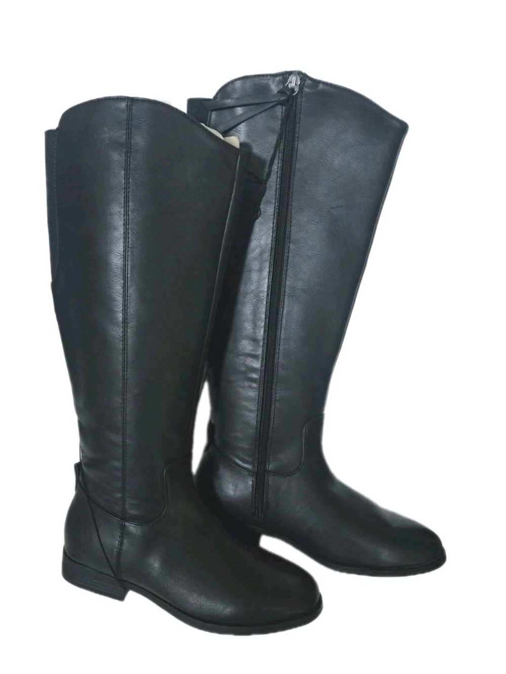 Universal Thread Black Faux Leather Brisa Side Zip Riding Boots, 8